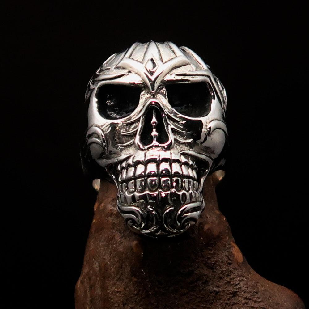 Excellent crafted Men's Tribal Skull Ring - Sterling Silver - BikeRing4u