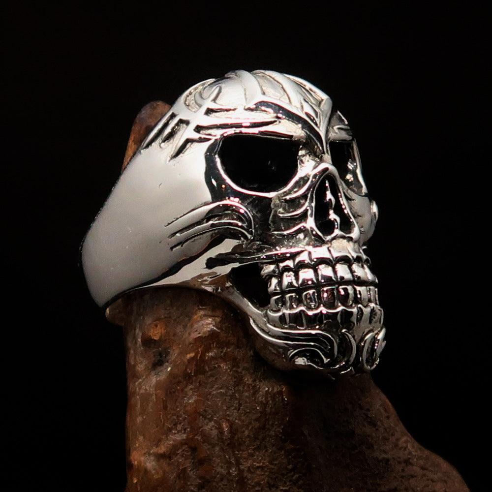 Excellent crafted Men's Tribal Skull Ring - Sterling Silver - BikeRing4u