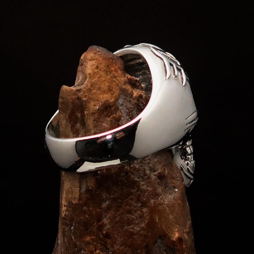 Excellent crafted Men's Tribal Skull Ring - Sterling Silver - BikeRing4u