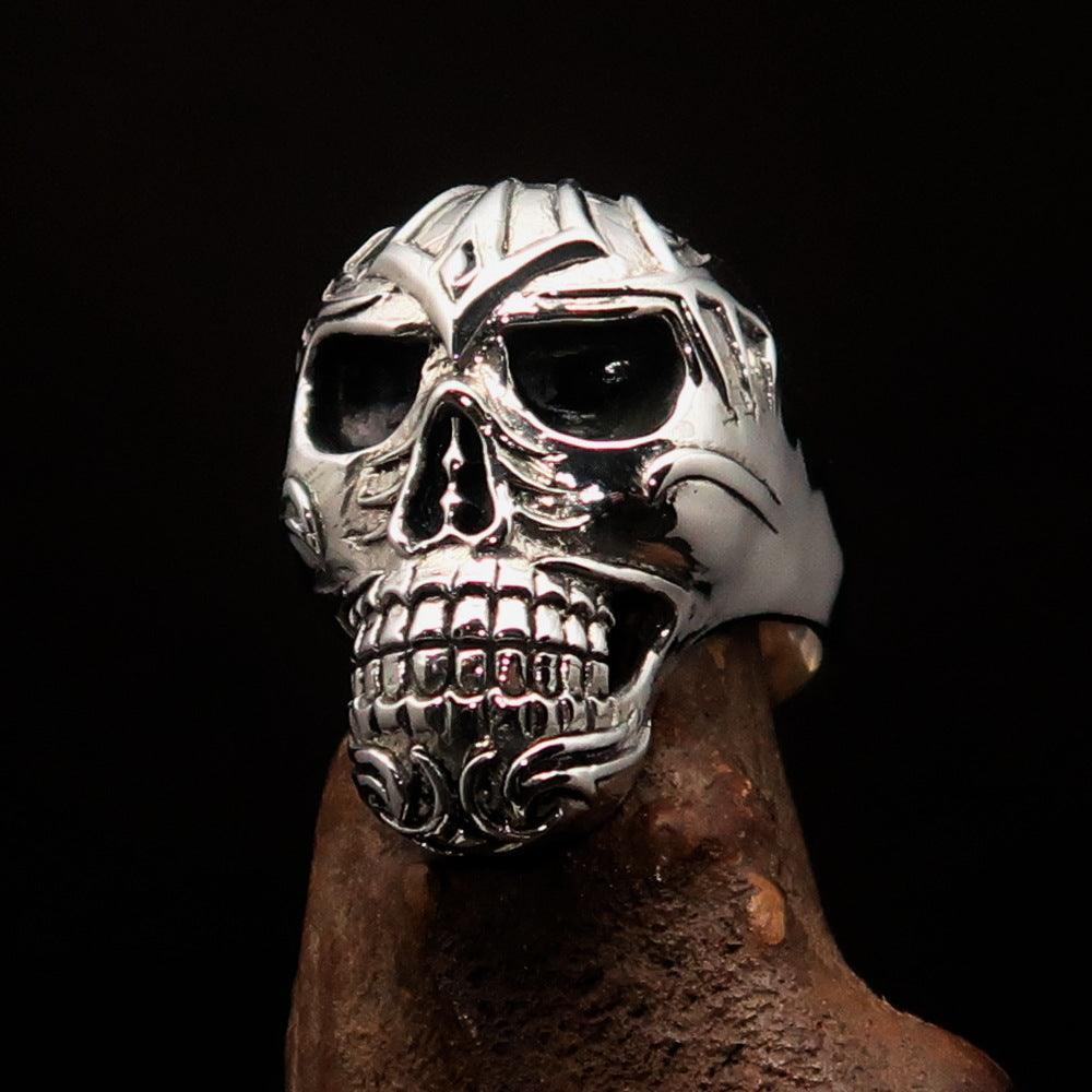 Excellent crafted Men's Tribal Skull Ring - Sterling Silver - BikeRing4u