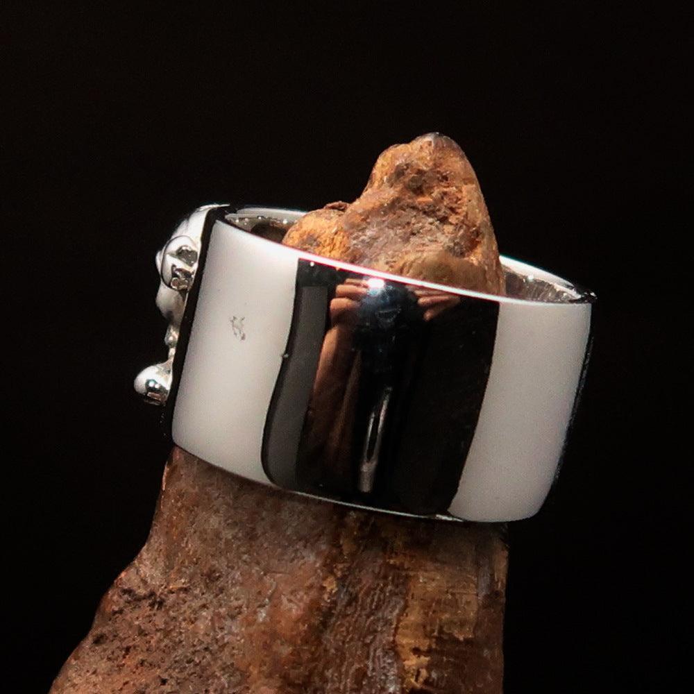 Excellent crafted Men's Pirate Band Ring Jolly Roger Skull - Sterling Silver - BikeRing4u