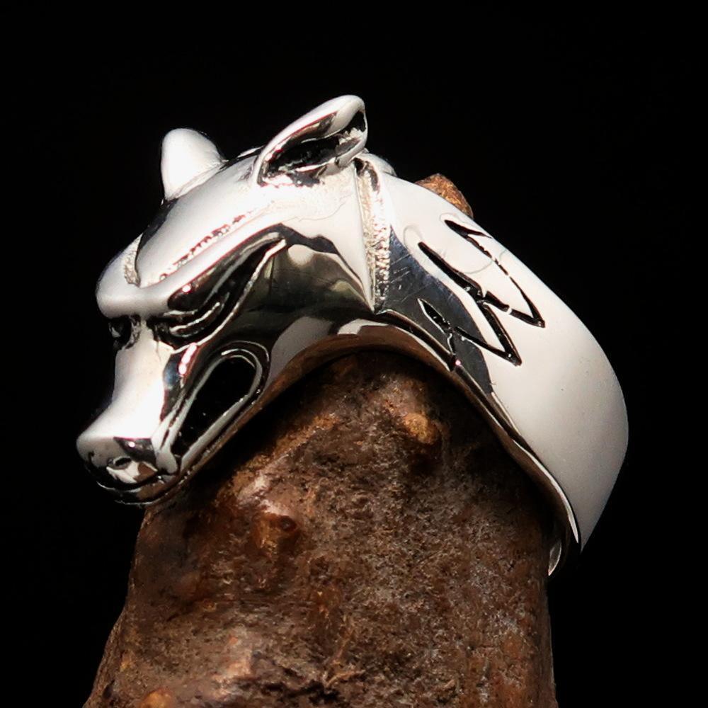 Excellent crafted Men's Jackal Ring Egyptian Anubis God of Death - Sterling Silver - BikeRing4u
