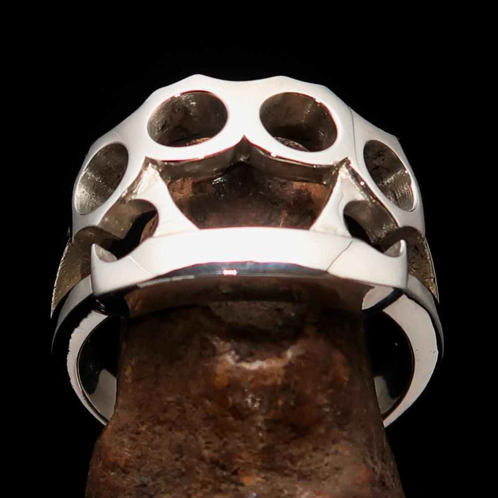 Excellent crafted Men's Biker Sterling Silver Ring Knuckle Duster - BikeRing4u