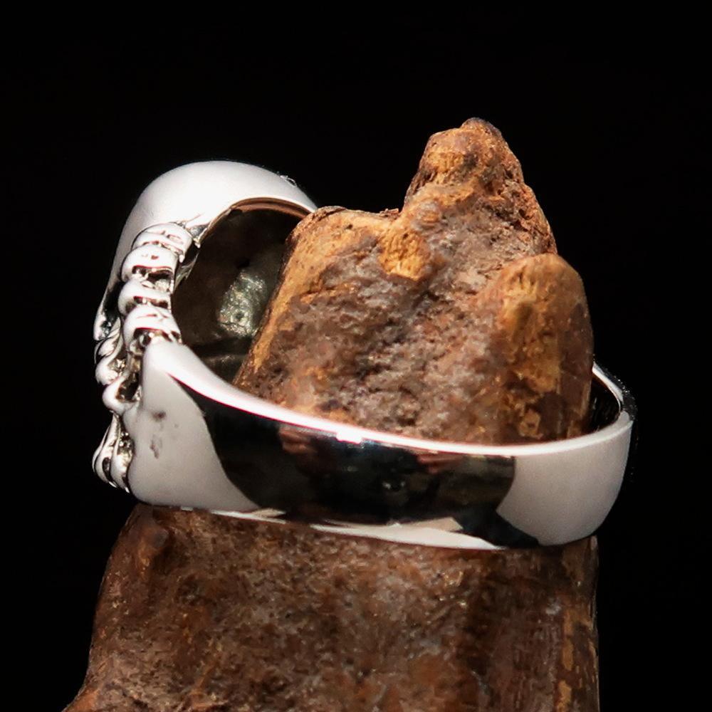 Excellent crafted Men's 1% Outlaw Biker Skull and Bones Ring - Sterling Silver - BikeRing4u