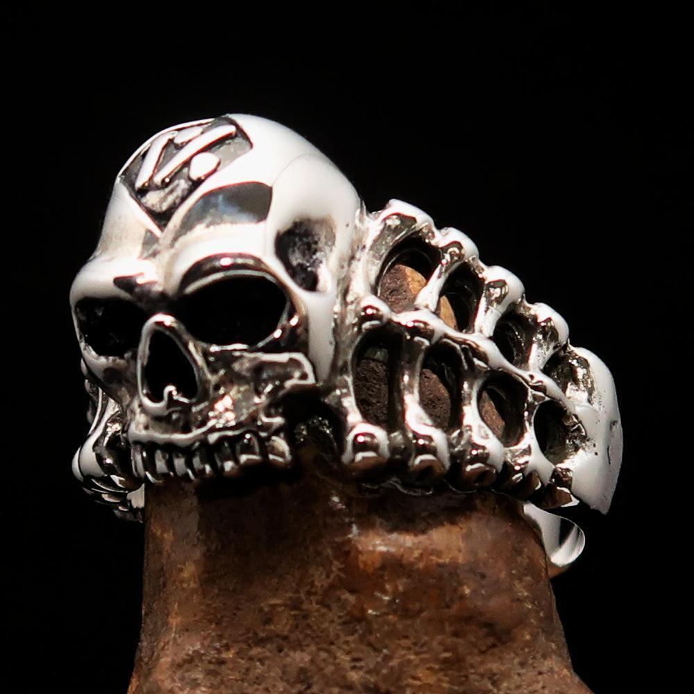 Excellent crafted Men's 1% Outlaw Biker Skull and Bones Ring - Sterling Silver - BikeRing4u