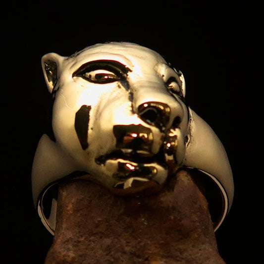 Excellent crafted solid Brass Animal Ring Lioness female Lion - BikeRing4u