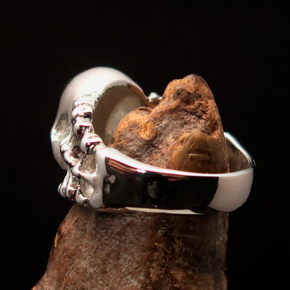 Excellent crafted Men's red 1% Outlaw Biker Skull and Bones Ring - Sterling Silver - BikeRing4u