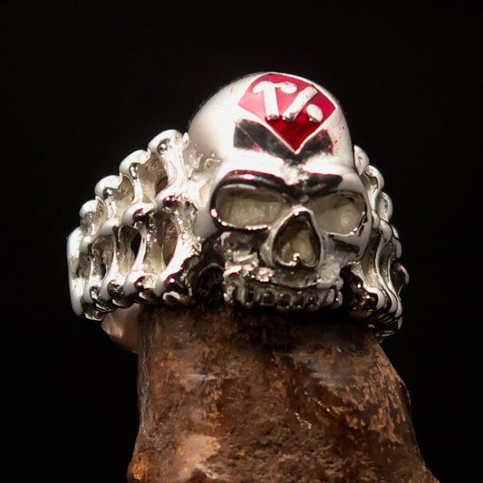 Excellent crafted Men's red 1% Outlaw Biker Skull and Bones Ring - Sterling Silver - BikeRing4u