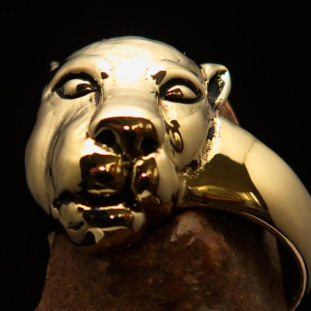 Excellent crafted solid Brass Animal Ring Lioness female Lion - BikeRing4u