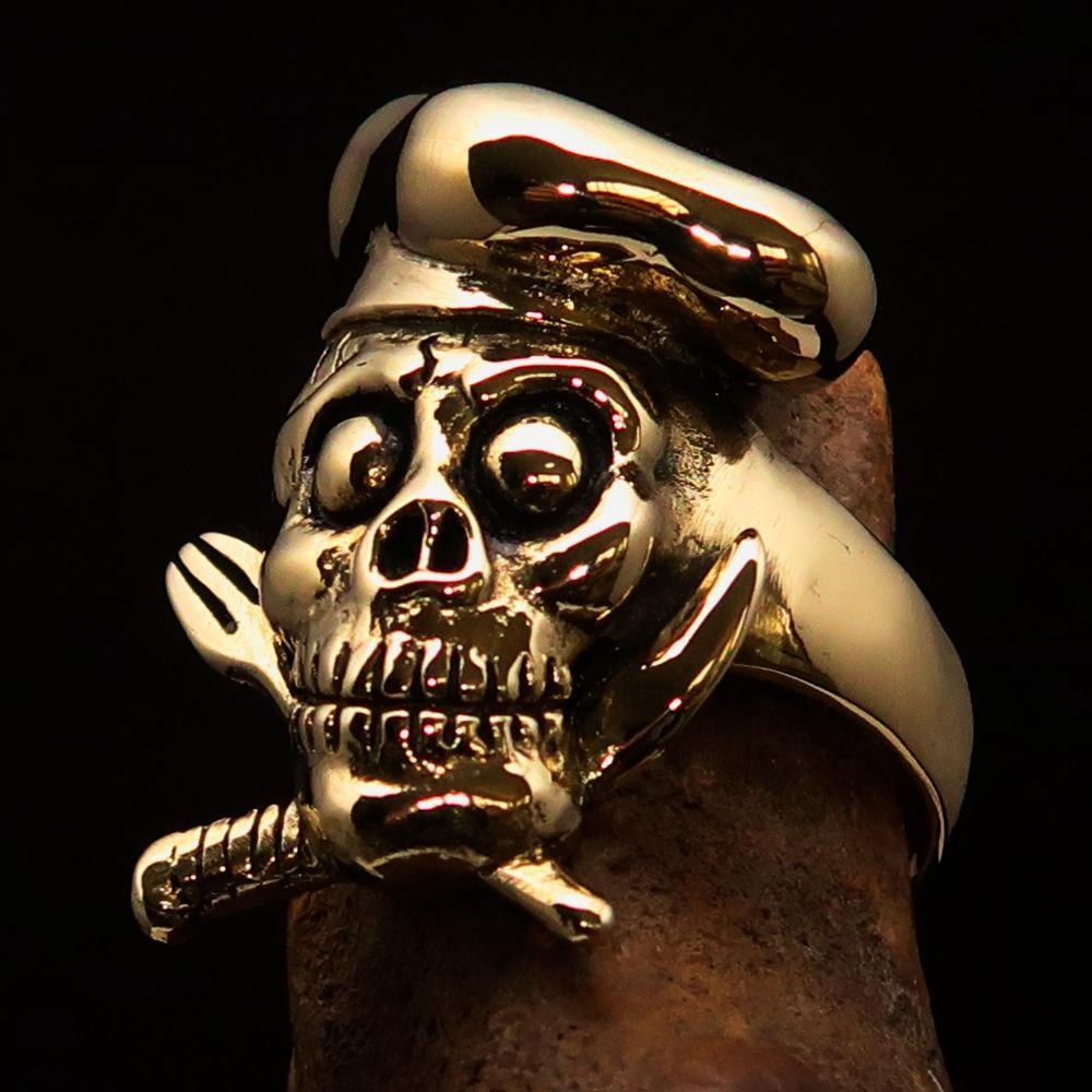 Excellent crafted Men's Chef Skull Ring Knife and Fork - Solid Brass - BikeRing4u