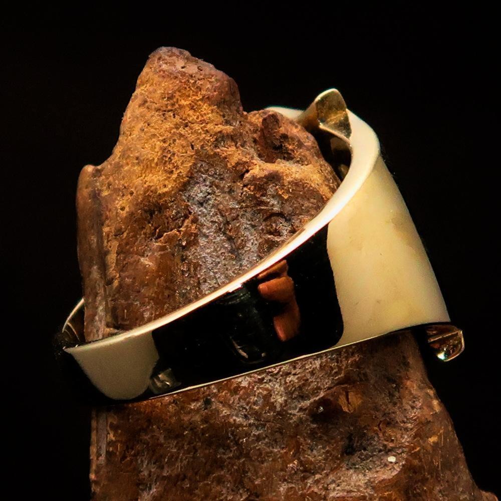 Mirror polished Men's Brass Initial Ring one bold Letter A - BikeRing4u