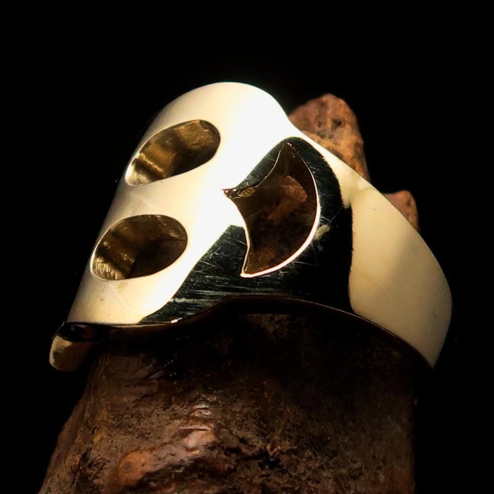 Mirror polished Men's Brass Initial Ring one bold Letter B - BikeRing4u