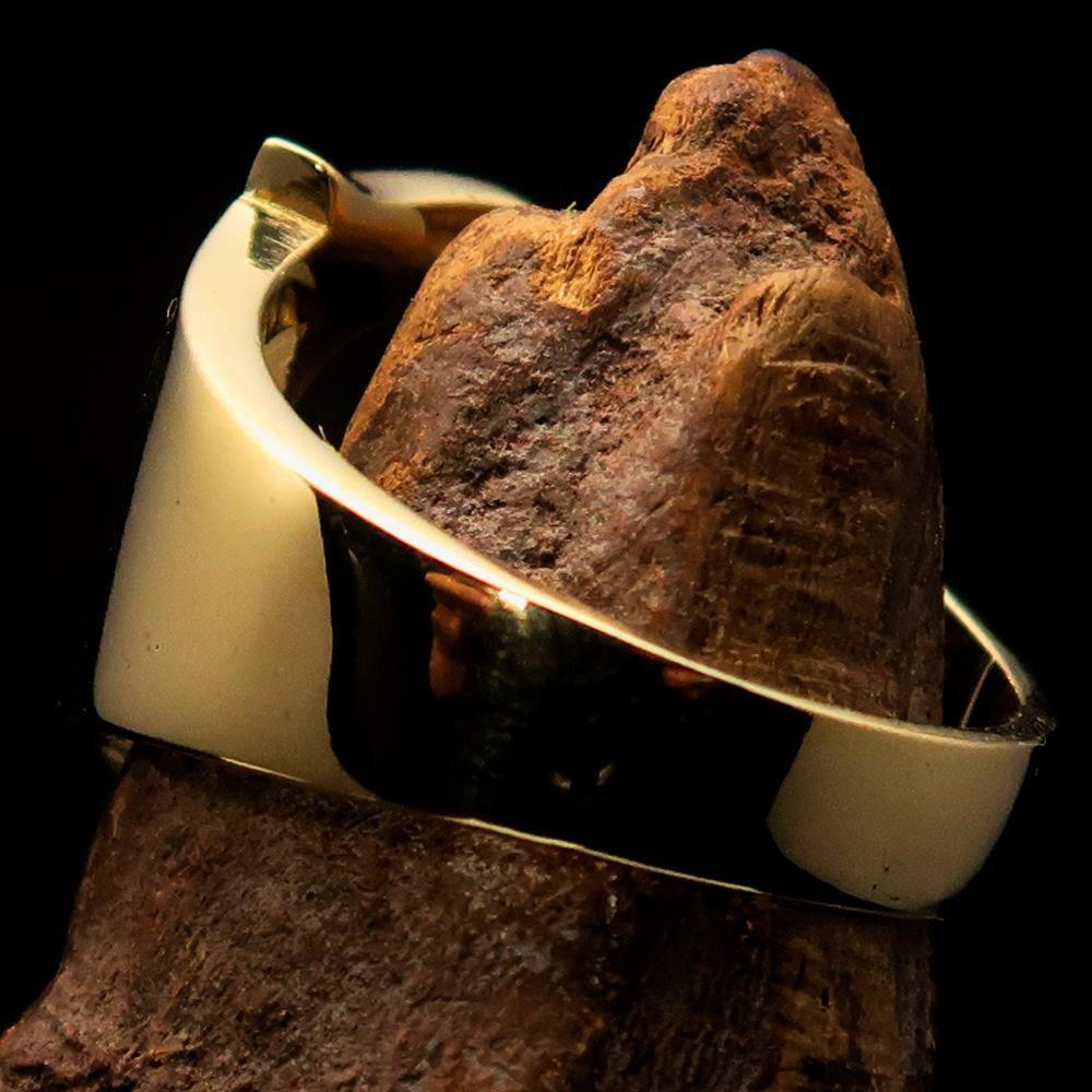 Mirror polished Men's Brass Initial Ring one bold Letter C - BikeRing4u