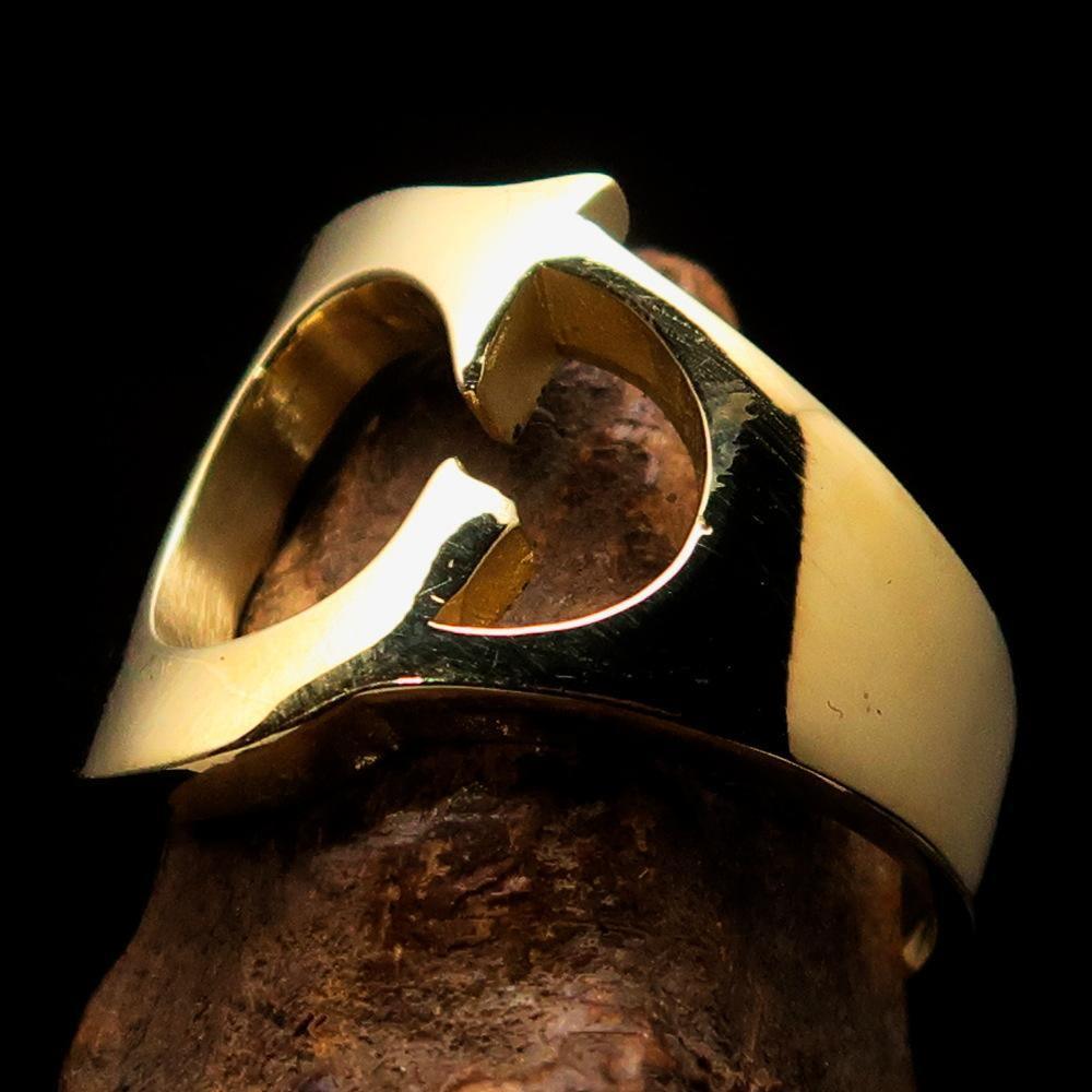 Mirror polished Men's Brass Initial Ring one bold Letter C - BikeRing4u