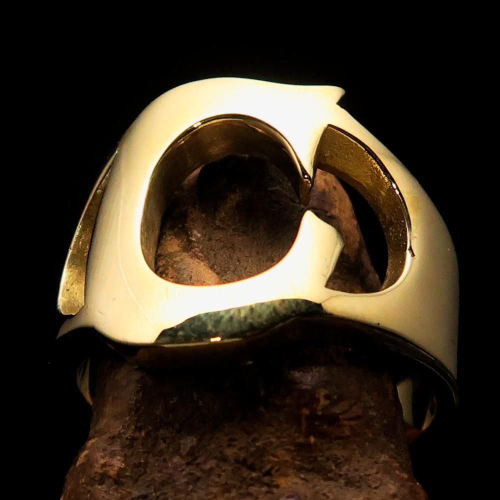 Mirror polished Men's Brass Initial Ring one bold Letter C - BikeRing4u