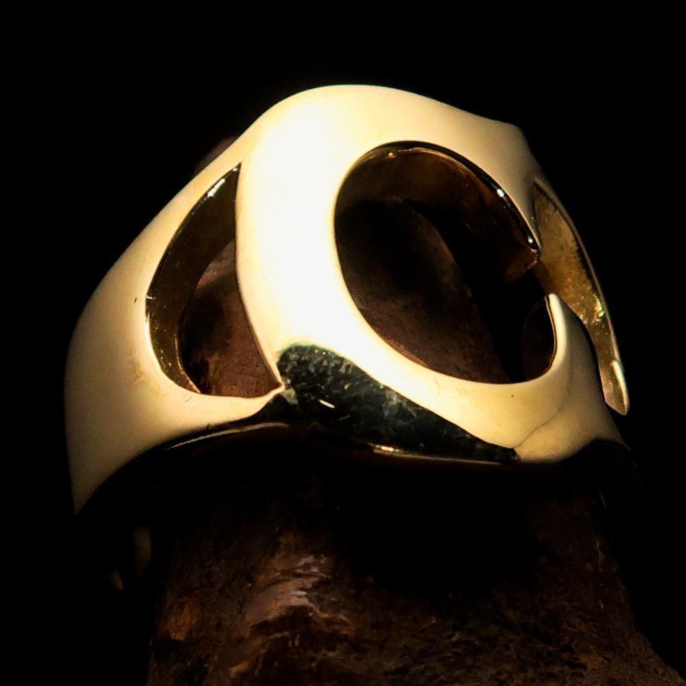 Mirror polished Men's Brass Initial Ring one bold Letter C - BikeRing4u