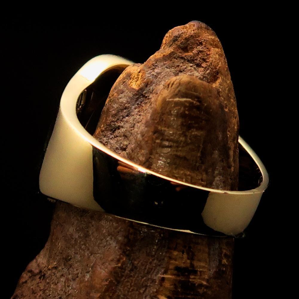 Mirror polished Men's Brass Initial Ring one bold Letter D - BikeRing4u