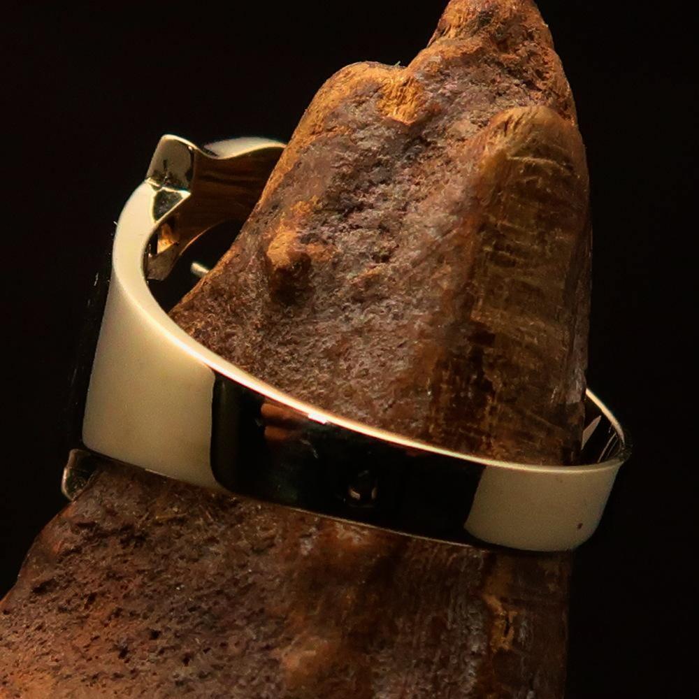 Mirror polished Men's Brass Initial Ring one bold Letter E - BikeRing4u