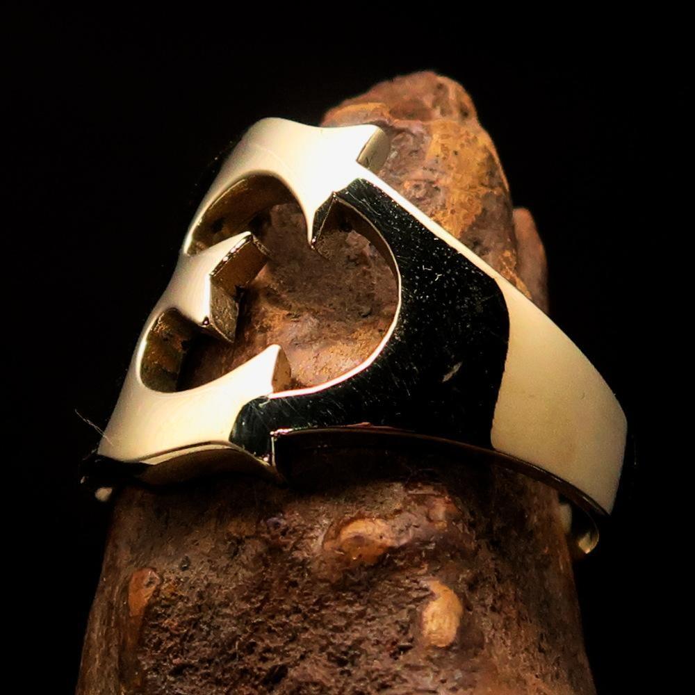 Mirror polished Men's Brass Initial Ring one bold Letter E - BikeRing4u