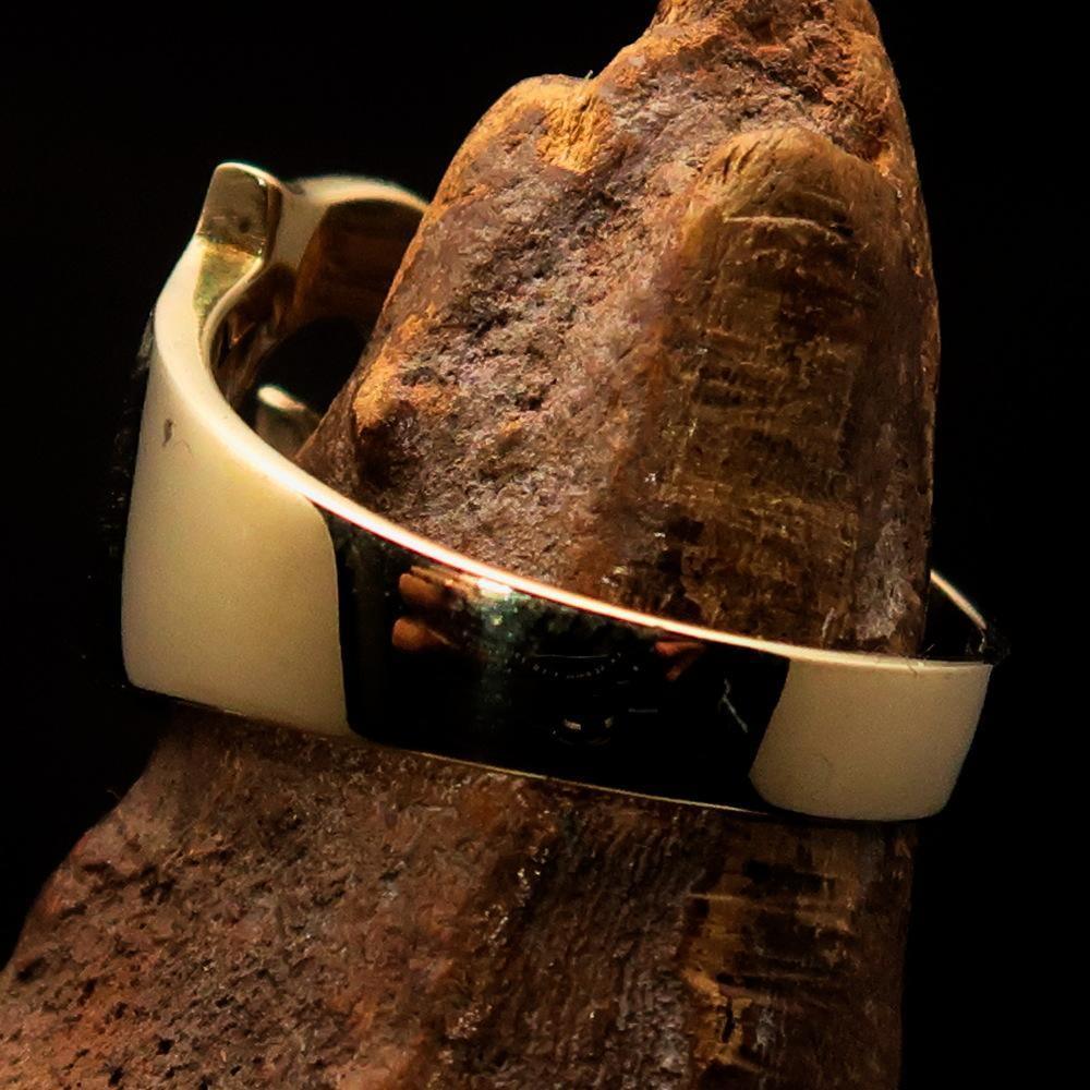 Mirror polished Men's Brass Initial Ring one bold Letter F - BikeRing4u