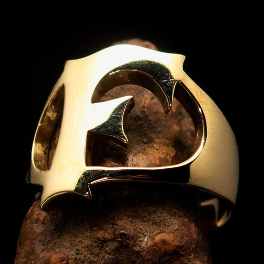 Mirror polished Men's Brass Initial Ring one bold Letter F - BikeRing4u