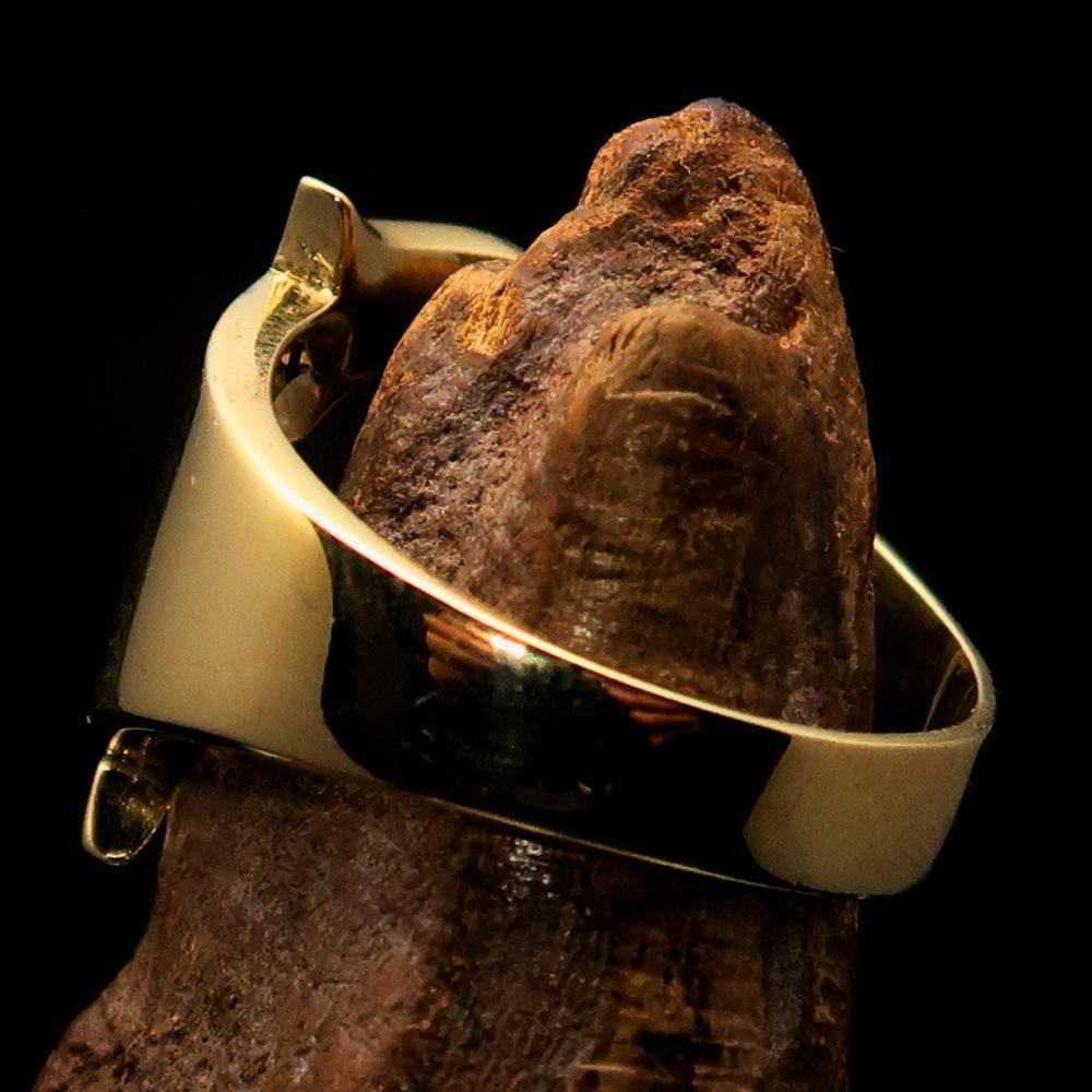 Mirror polished Men's Brass Initial Ring one bold Letter G - BikeRing4u