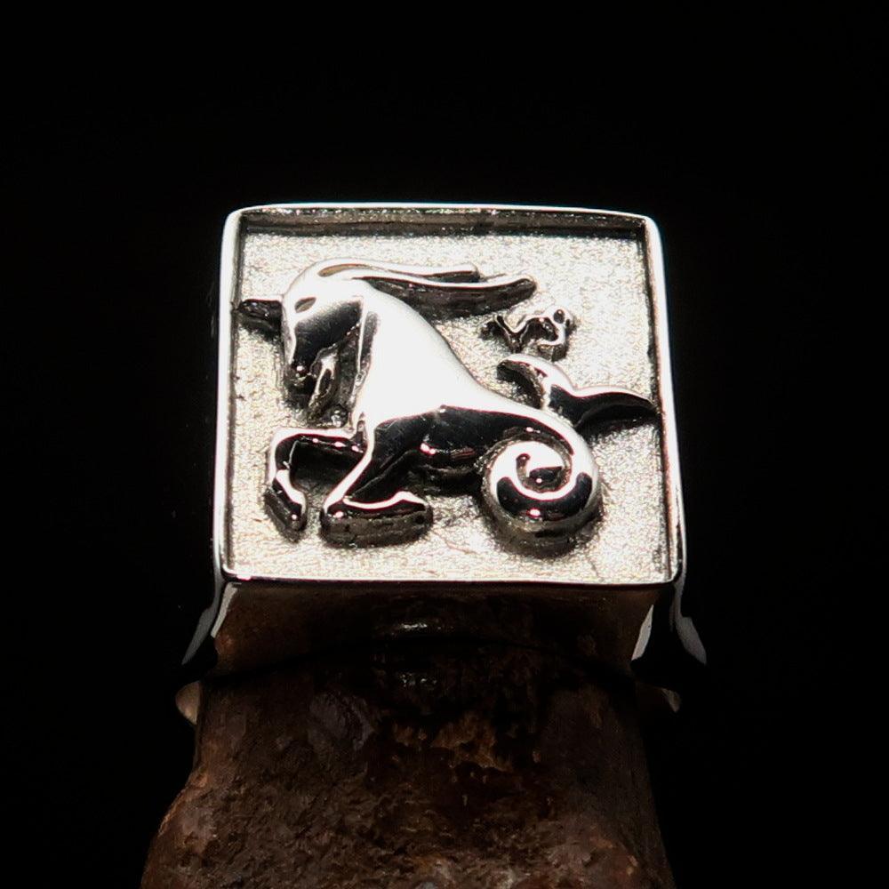 Excellent crafted Men's Zodiac Ring Star Sign Capricorn - two tone Sterling Silver - BikeRing4u