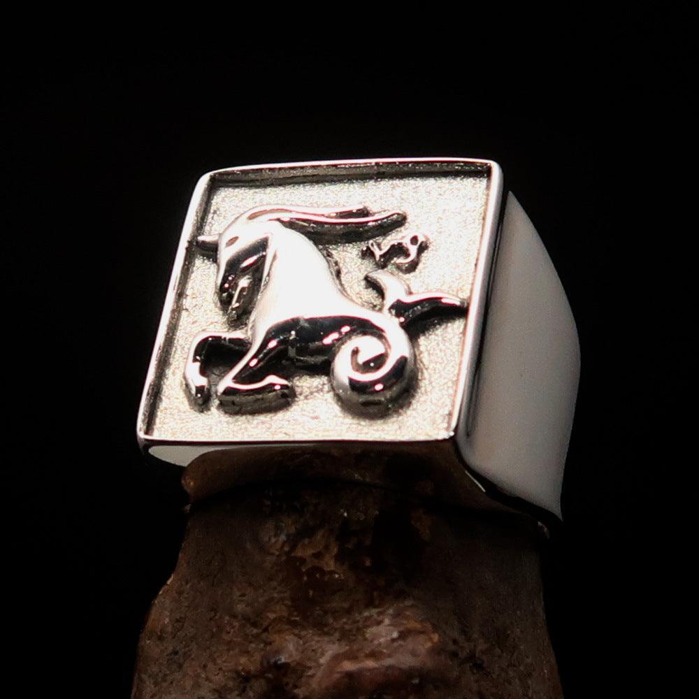 Excellent crafted Men's Zodiac Ring Star Sign Capricorn - two tone Sterling Silver - BikeRing4u
