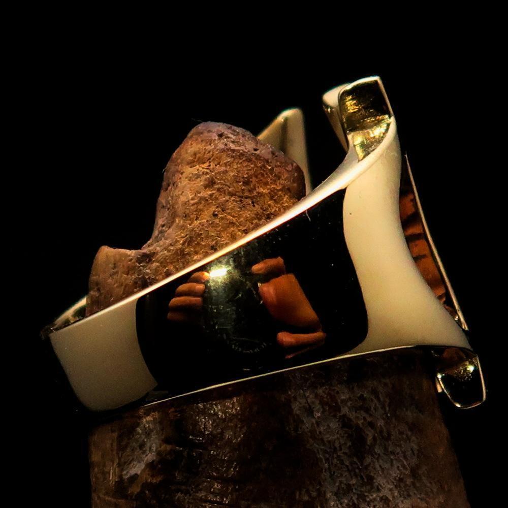 Mirror polished Men's Brass Initial Ring one bold Letter H - BikeRing4u