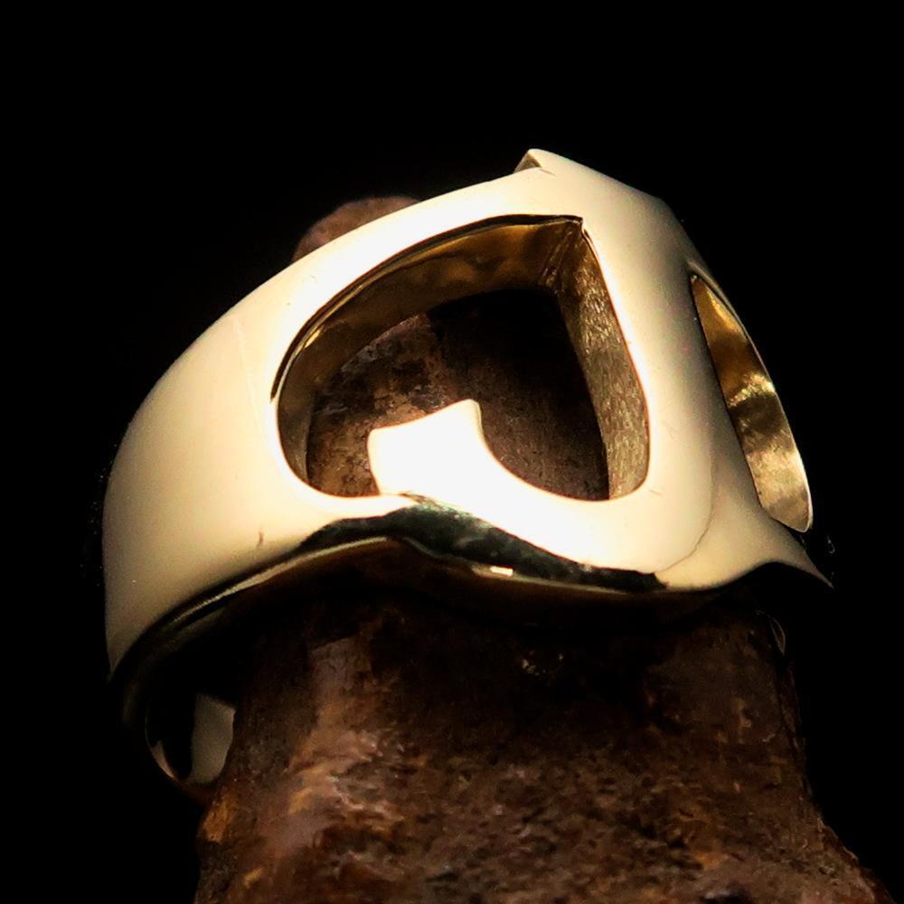 Mirror polished Men's Brass Initial Ring one bold Letter J - BikeRing4u