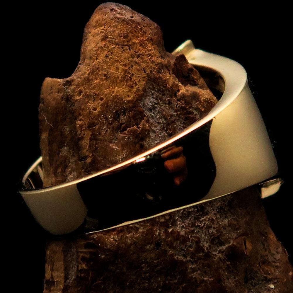 Mirror polished Men's Brass Initial Ring one bold Letter J - BikeRing4u