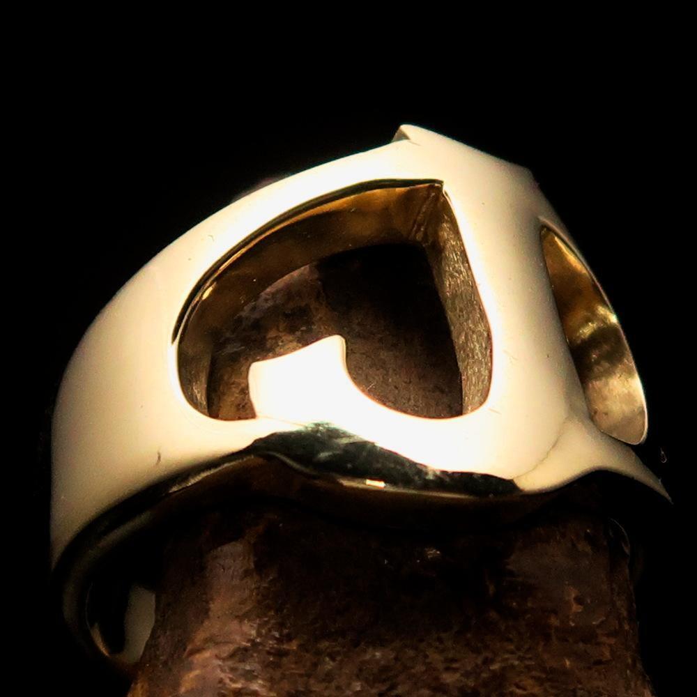 Mirror polished Men's Brass Initial Ring one bold Letter J - BikeRing4u