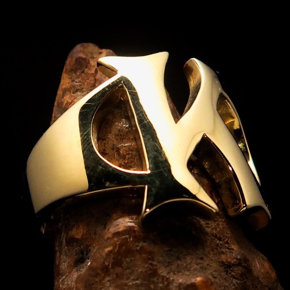 Mirror polished Men's Brass Initial Ring one bold Letter K - BikeRing4u