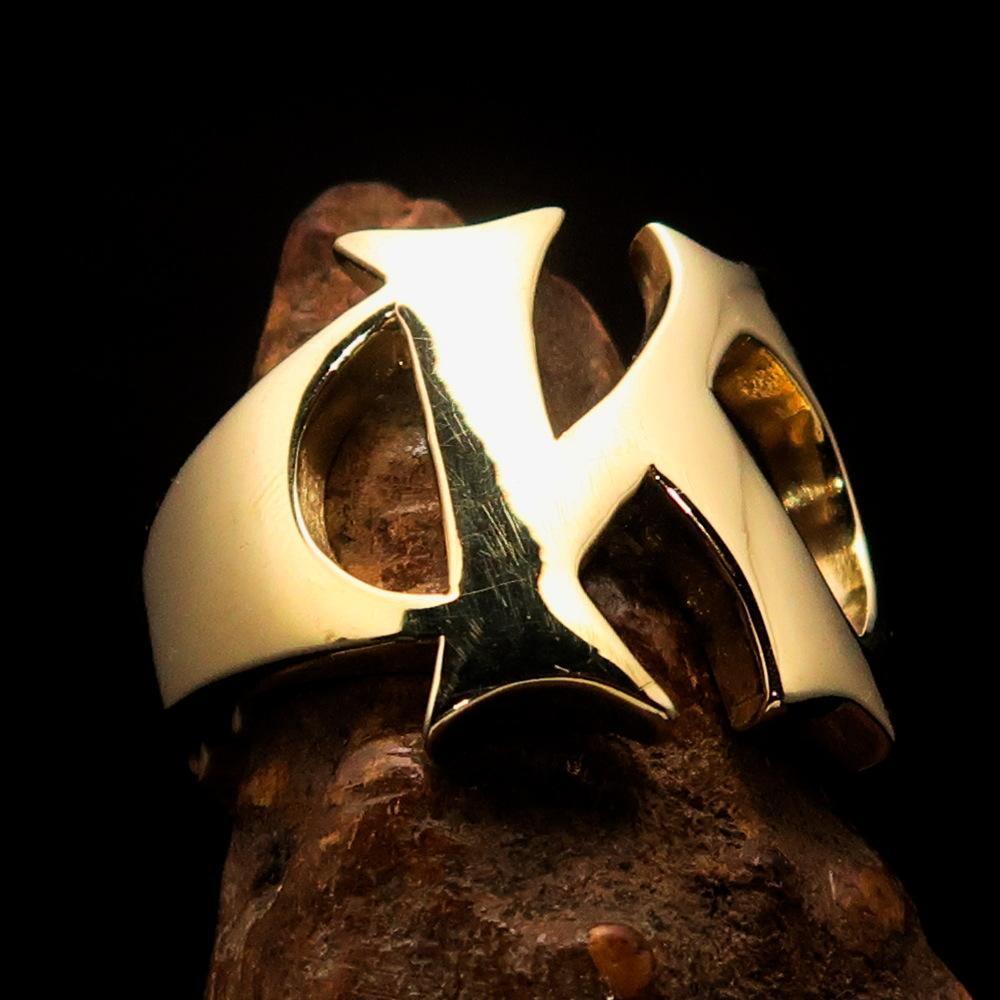 Mirror polished Men's Brass Initial Ring one bold Letter K - BikeRing4u