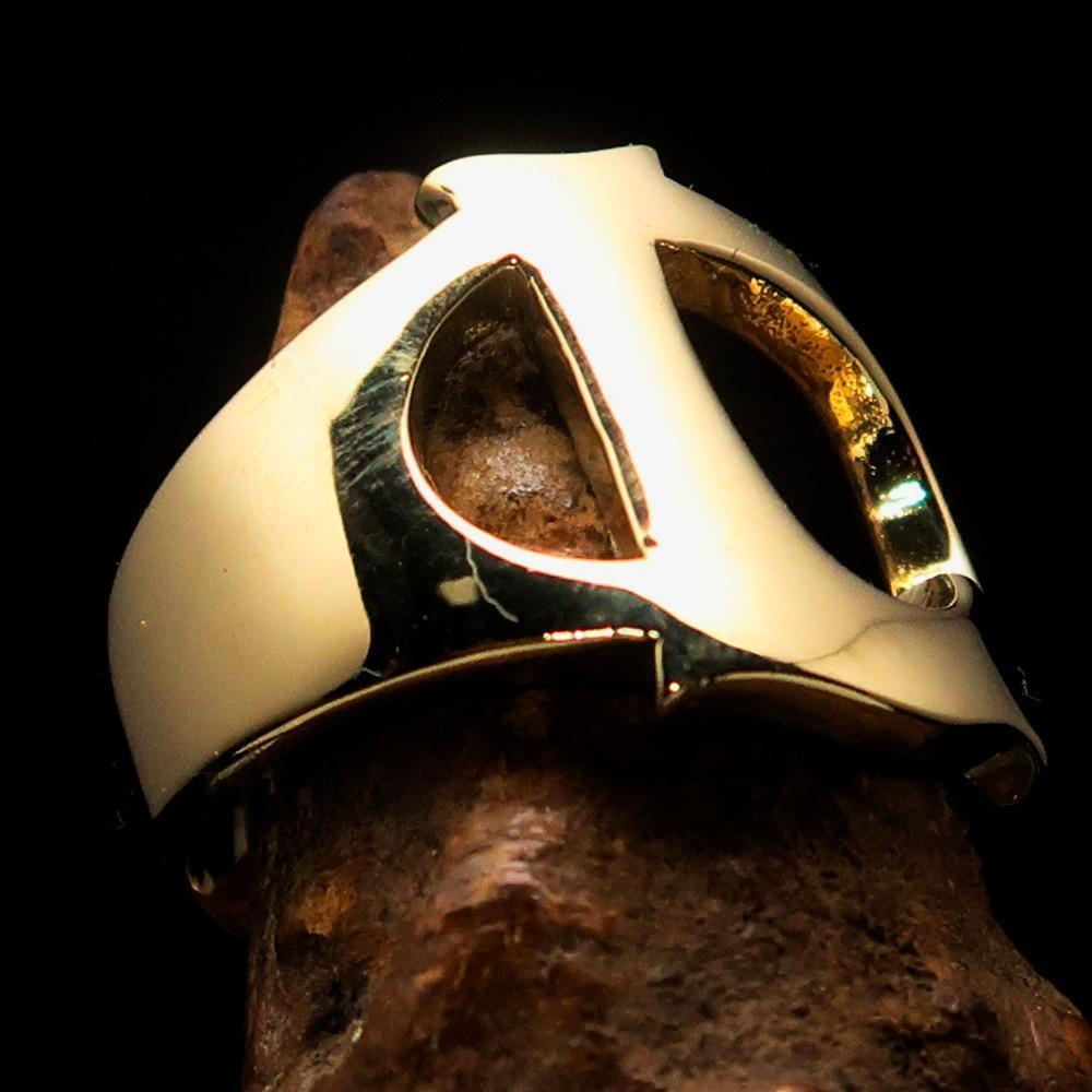 Mirror polished Men's Brass Initial Ring one bold Letter L - BikeRing4u