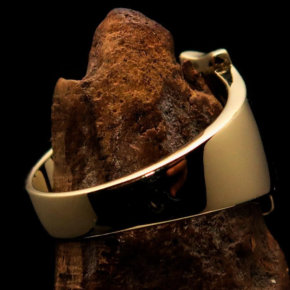 Mirror polished Men's Brass Initial Ring one bold Letter L - BikeRing4u