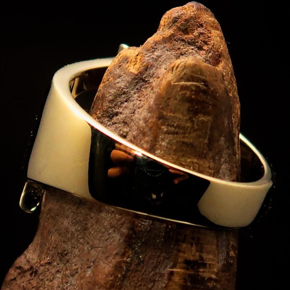Mirror polished Men's Brass Initial Ring one bold Letter L - BikeRing4u