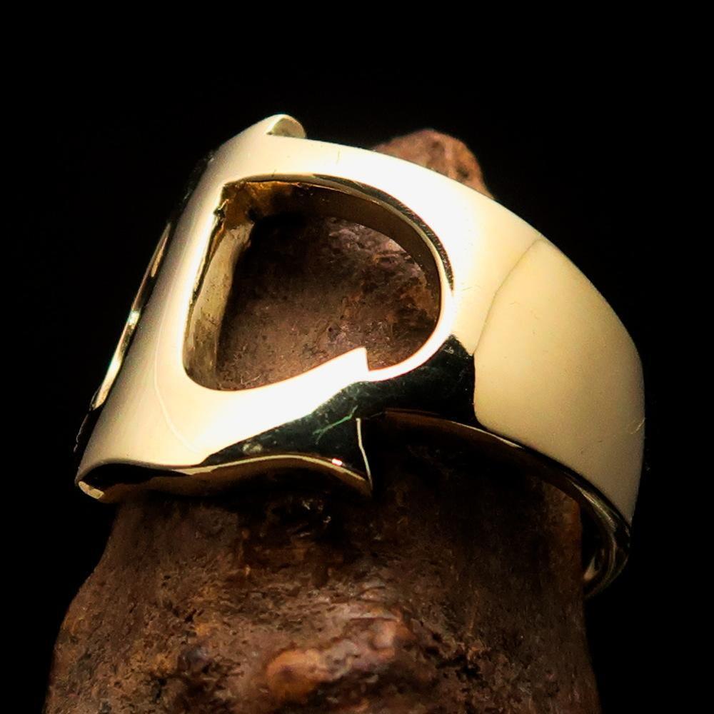 Mirror polished Men's Brass Initial Ring one bold Letter L - BikeRing4u