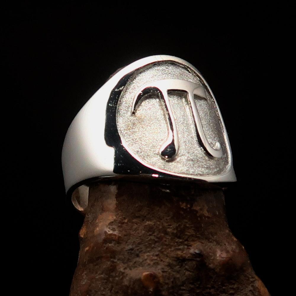 Excellent crafted Men's Greek Letter PI Ring - two tone Sterling Silver - BikeRing4u