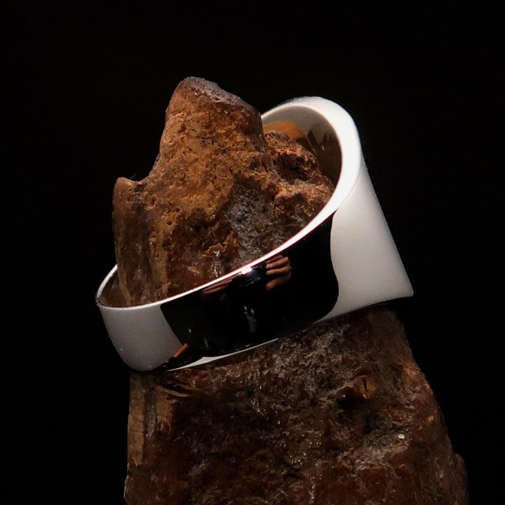 Excellent crafted Men's Greek Letter PI Ring - two tone Sterling Silver - BikeRing4u