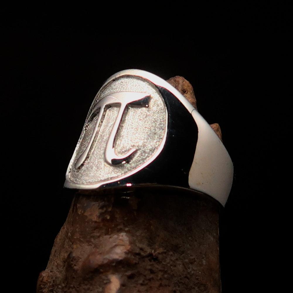 Excellent crafted Men's Greek Letter PI Ring - two tone Sterling Silver - BikeRing4u