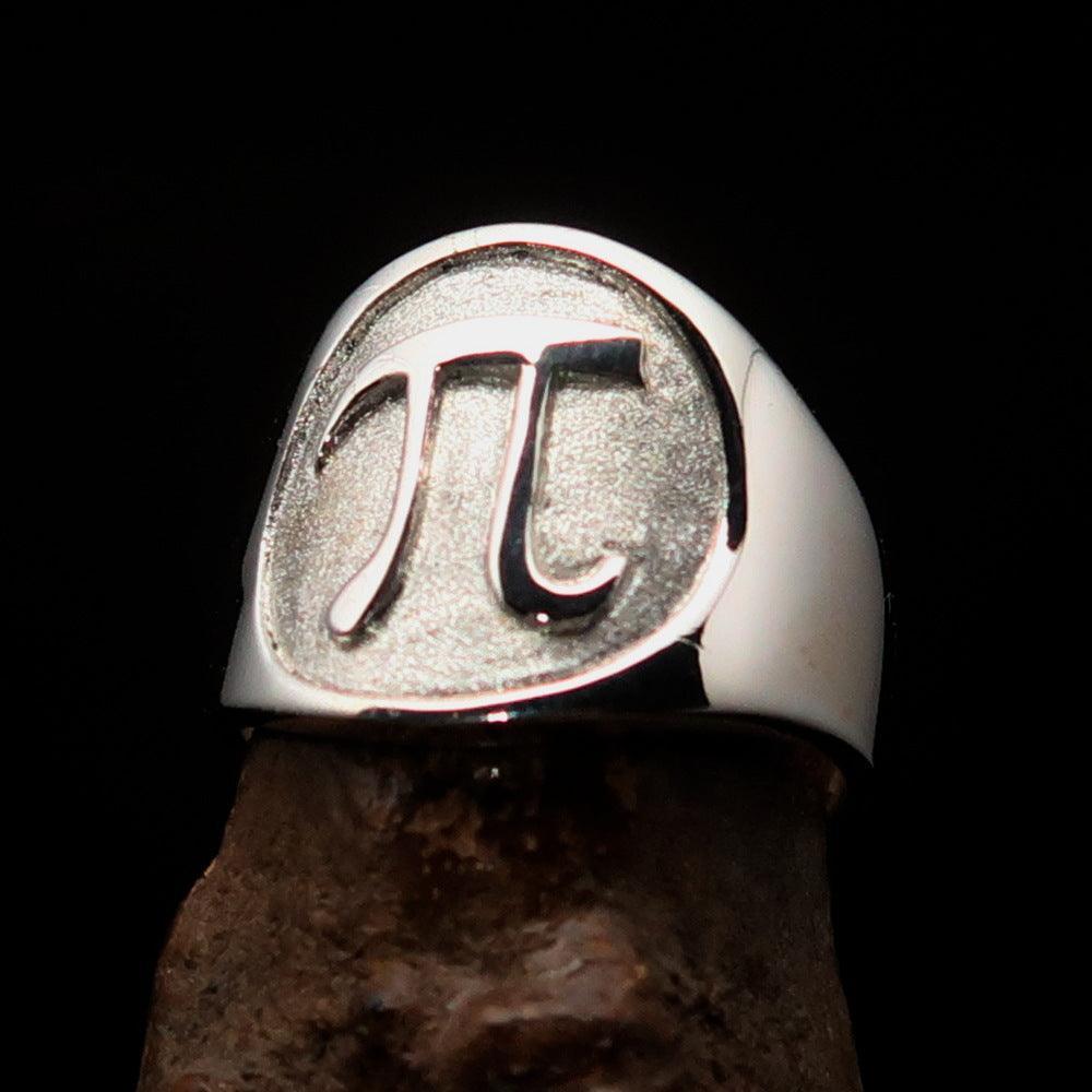 Excellent crafted Men's Greek Letter PI Ring - two tone Sterling Silver - BikeRing4u