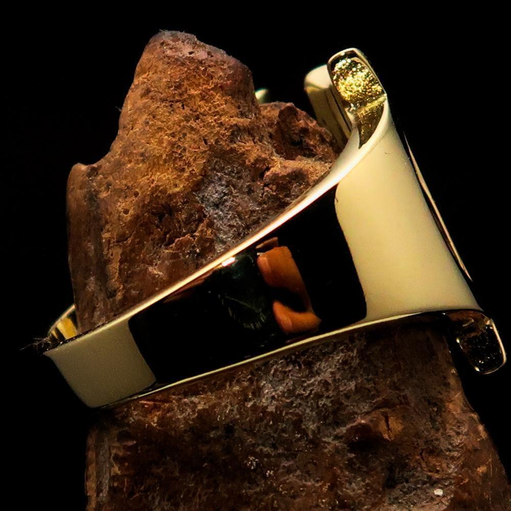 Mirror polished Men's Brass Initial Ring one bold Letter N - BikeRing4u