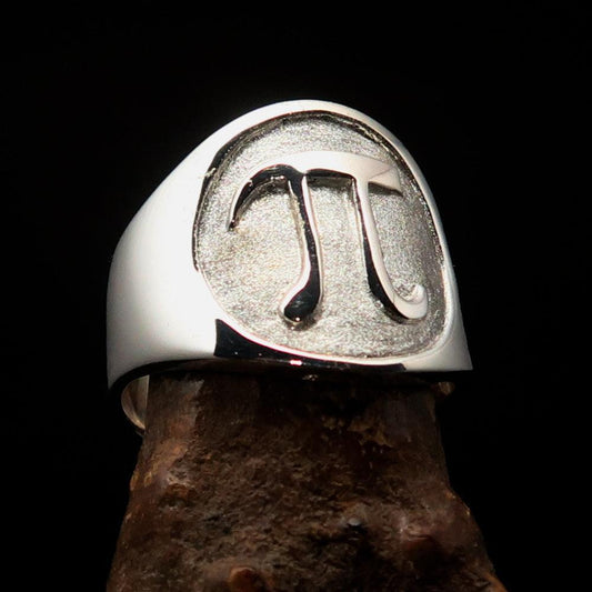 Excellent crafted Men's Greek Letter PI Ring - two tone Sterling Silver - BikeRing4u