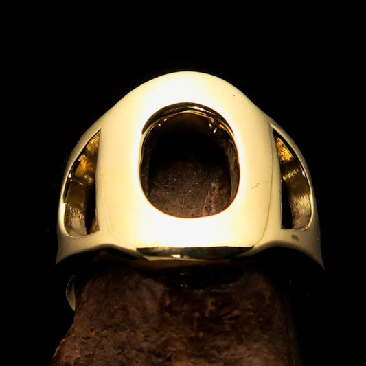 Mirror polished Men's Brass Initial Ring one bold Letter O - BikeRing4u