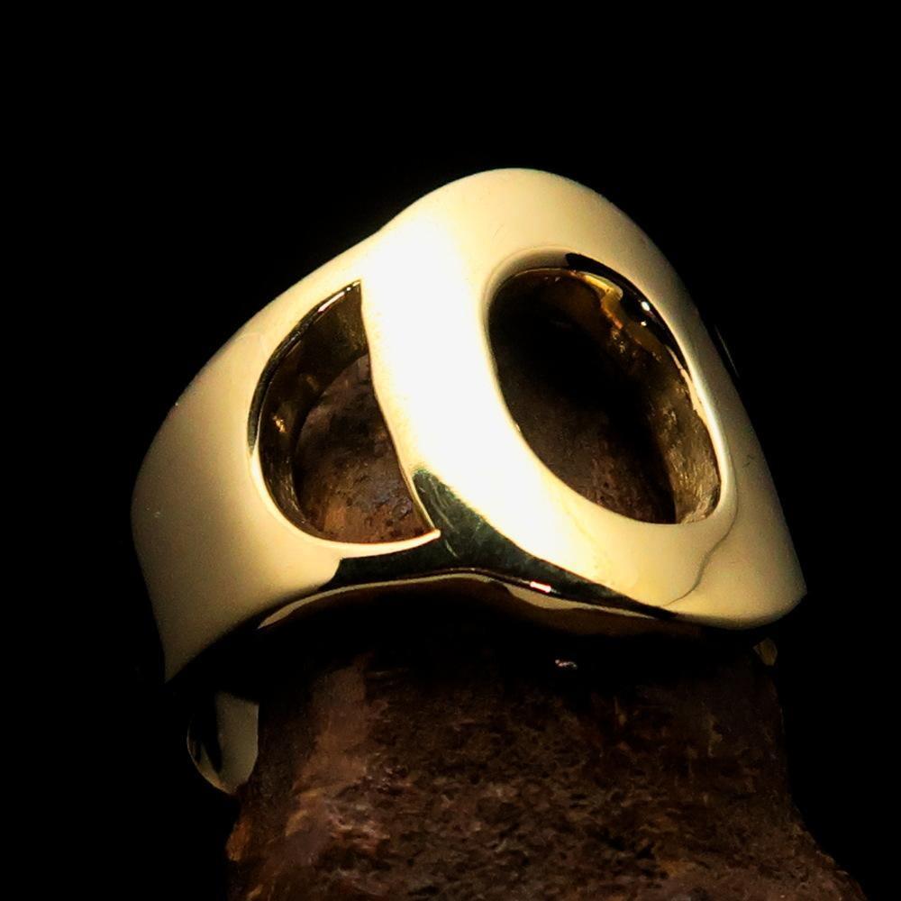 Mirror polished Men's Brass Initial Ring one bold Letter O - BikeRing4u