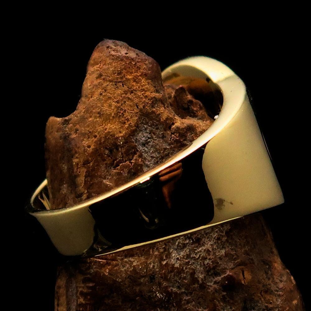 Mirror polished Men's Brass Initial Ring one bold Letter O - BikeRing4u