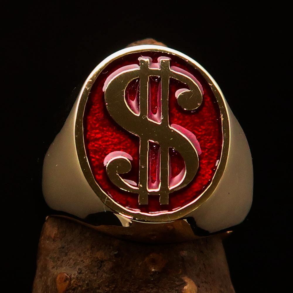Excellent crafted Men's Currency Ring US Dollar Symbol Red - Solid Brass - BikeRing4u