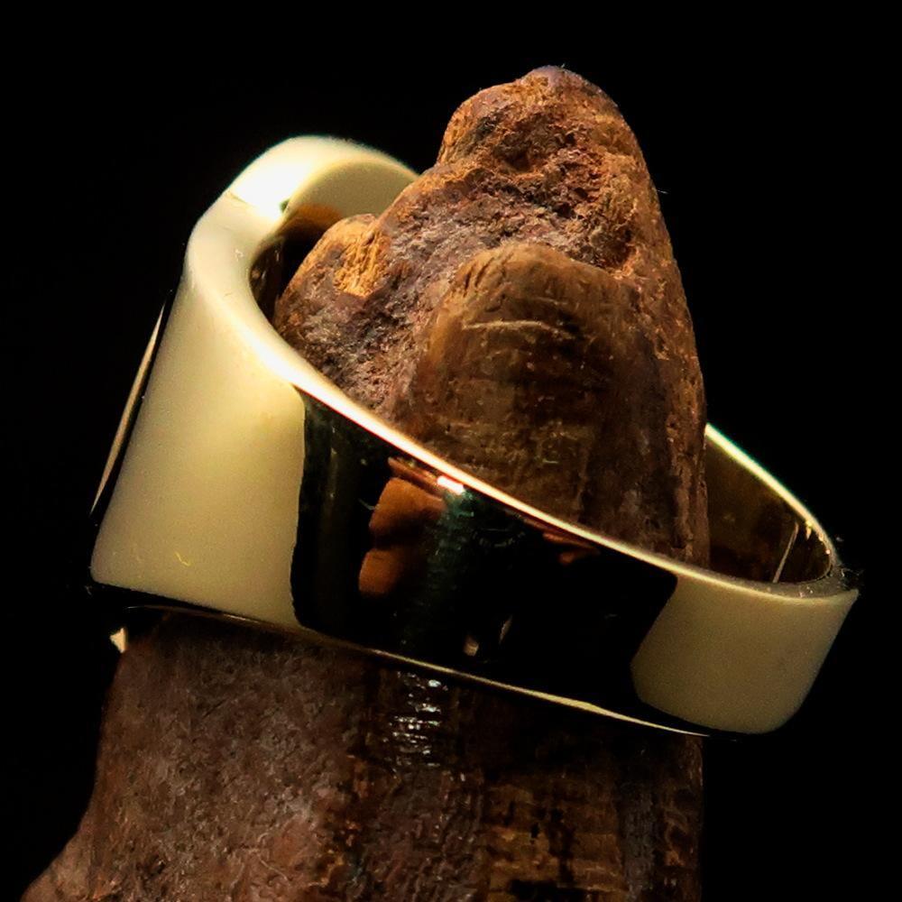Mirror polished Men's Brass Initial Ring one bold Letter O - BikeRing4u