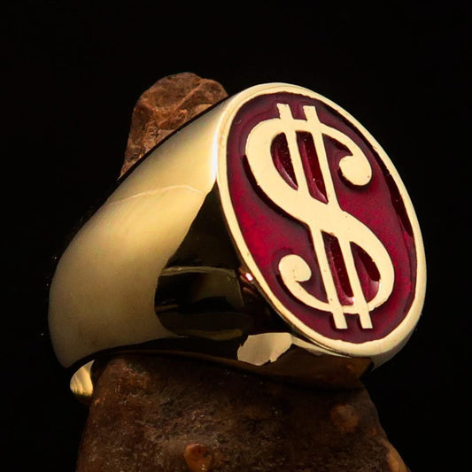 Excellent crafted Men's Currency Ring US Dollar Symbol Red - Solid Brass - BikeRing4u